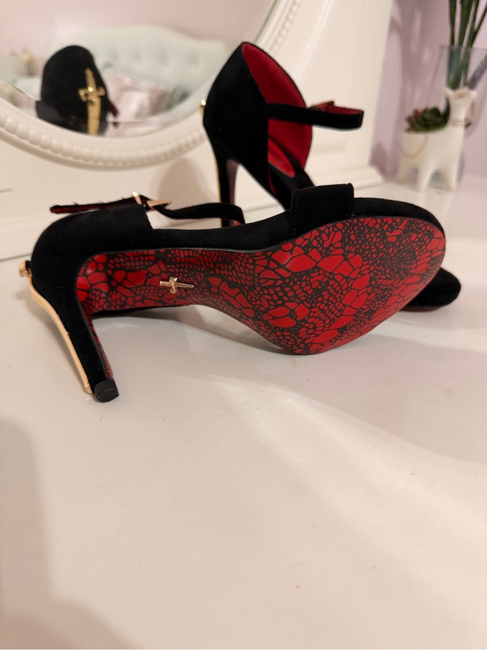 Vintage Cesare Paciotti Black Suede Lady Blade Heels Wearable Refurbished